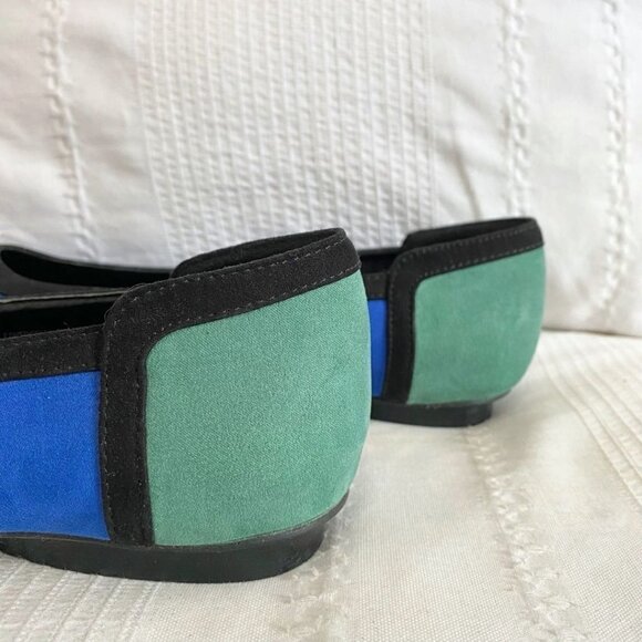 ULLA POPKEN GREEN BLUE BLACK SUEDE COLORBLOCK FLATS - 10WW - Picture 6 of 7